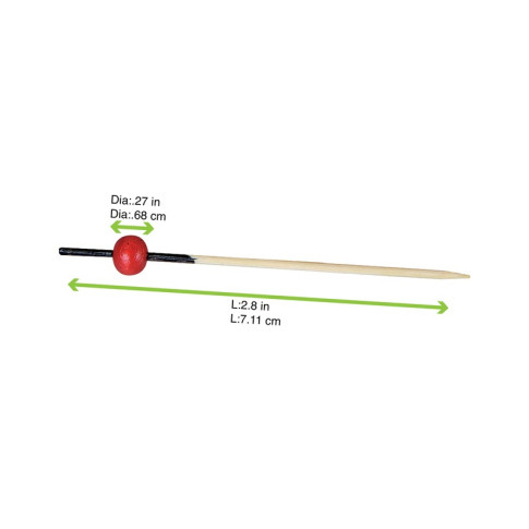 Pique bambou Kita avec décor noir et boule rouge  H70mm