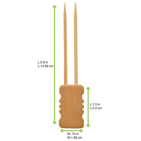 Pique bambou Mbola double branches avec une extrémité en bloc en bambou  H150mm