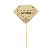 Pique à steak en bambou Rumpy décor tête de taureau, cuisson Medium (à point) 54mm H95mm