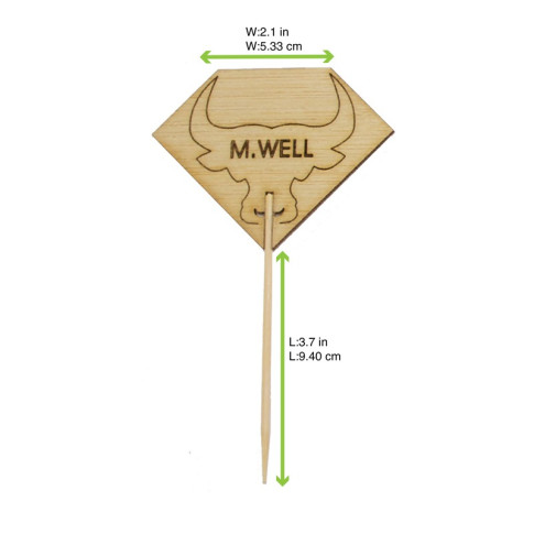 Pique à steak en bambou Rumpy décor tête de taureau, cuisson Medium (à point) 54mm H95mm