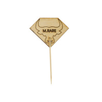 Pique à steak en bambou Rumpy décor tête de taureau, cuisson Medium Rare (saignant) 54mm H95mm