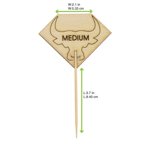 Pique à steak en bambou Rumpy décor tête de taureau, cuisson Medium Rare (saignant) 54mm H95mm