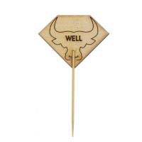 Pique à steak en bambou Rumpy décor tête de taureau, cuisson Well (bien cuit) 54mm H95mm