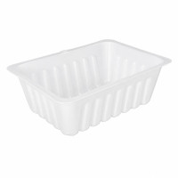 Barquette charcutière rectangle en plastique translucide pour préparation froide, de contenance 500g 143x111mm H49mm 500ml