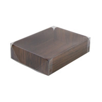 Rectangle rainé carton, décor bois 2 faces + couv. Pet  152,4x203,2mm H50,8mm