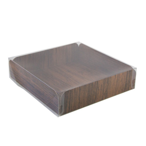 Carré rainé carton décor bois double face+Couv. PET  254x254mm H63,5mm