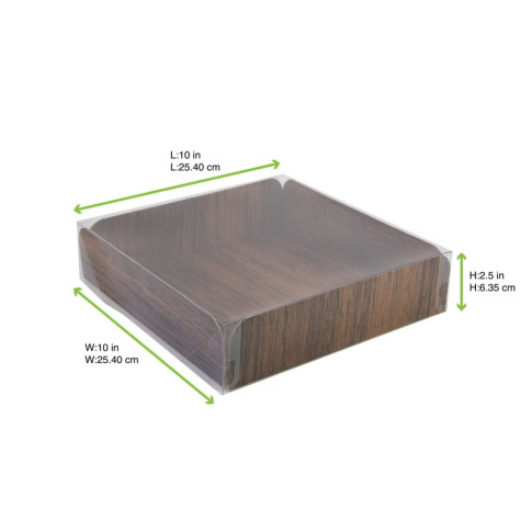 Carré rainé carton décor bois double face+Couv. PET  254x254mm H63,5mm