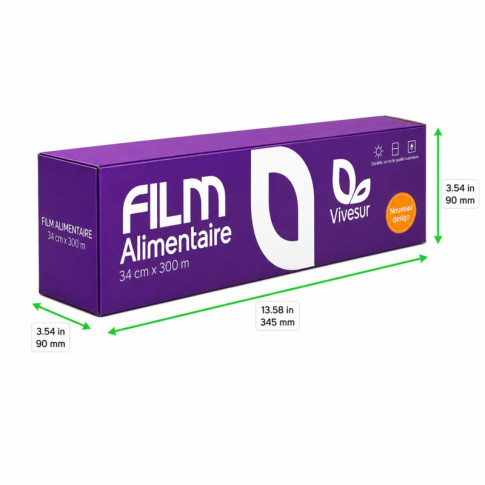 Film alimentaire PVC 300M en boite distributrice 345x90mm H90mm