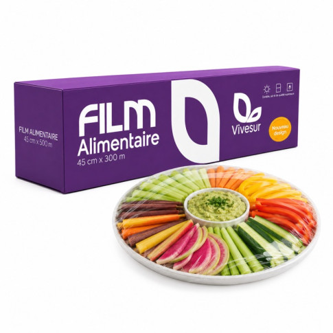 Film alimentaire PVC 300M en boite distributrice 490x90mm H90mm