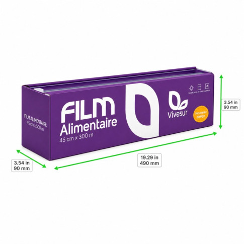 Film alimentaire PVC 300M en boite distributrice 490x90mm H90mm