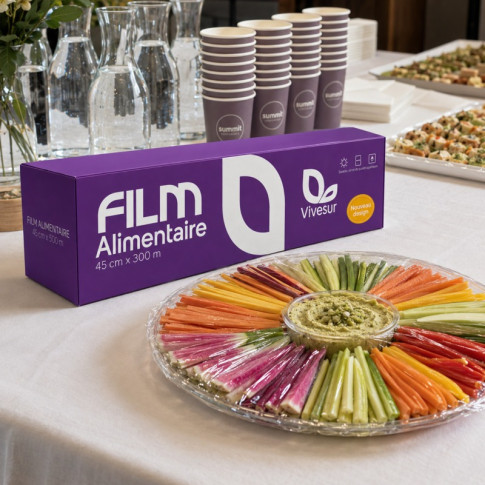 Film alimentaire PVC 300M en boite distributrice 490x90mm H90mm