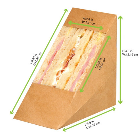 Triangle sandwich kraft double à fenêtre  72x123mm H123mm