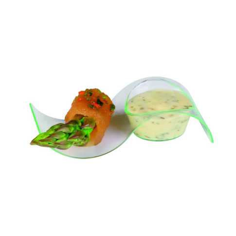 Mise en bouche  pot vague plastique PS vert transparente “Gizmo“  100x40mm H24mm
