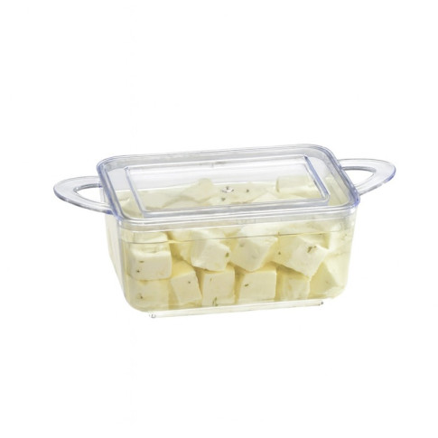 Mise en bouche plastique PS vert rectangulaire transparente avec anses et couvercle "Loukià"  96x50mm H35mm 75ml