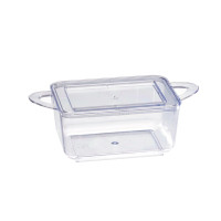 Mise en bouche plastique PS vert rectangulaire transparente avec anses et couvercle "Loukià"  96x50mm H35mm 75ml