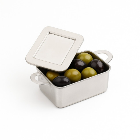 Mini marmite plastique PS argentée avec couvercle "Loukia"  95x53mm H35mm