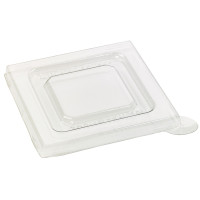 Couvercle Zeno transparent plat et carré en plastique PET 75x75mm H6mm