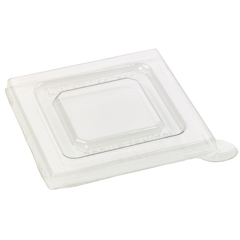 Couvercle Zeno transparent plat et carré en plastique PET 75x75mm H6mm