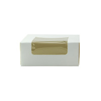 Boîte pâtissière carton blanc avec couvercle attaché à fenêtre 100x100mm H40mm