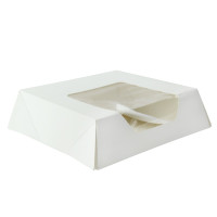 Boîte pâtissière carton blanc avec couvercle attaché à fenêtre 140x140mm H40mm
