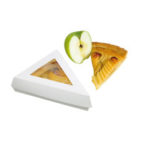 Boite pâtissière triangulaire carton blanc avec couvercle à fenêtre  155x130mm H45mm