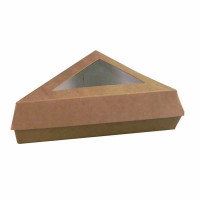 Boîte pâtissière triangulaire carton brun avec couvercle à fenêtre 160x150mm H50mm