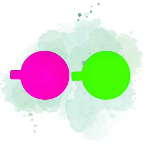 Rond avec languette carton double face anis/fushia