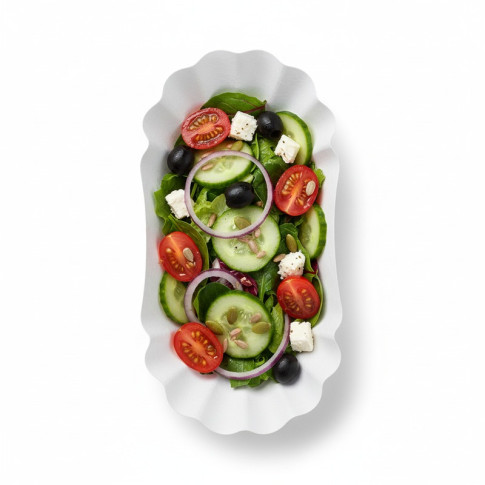 Assiette creuse ovale en carton laminé blanc  195x110mm H32mm