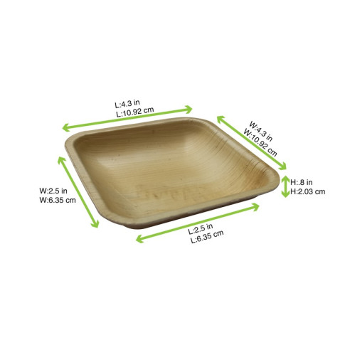 Assiette carrée en palmier  110x110mm H22mm