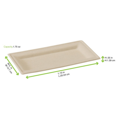 Assiette rectangulaire brune en pulpe  260x130mm