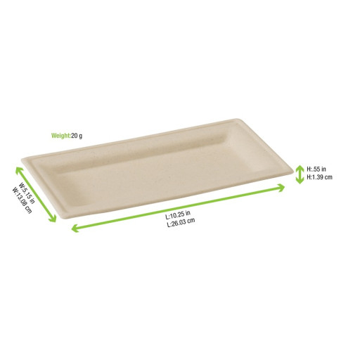 Assiette rectangulaire brune en pulpe  260x130mm