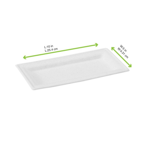 Assiette rectangulaire blanche en pulpe  260x130mm