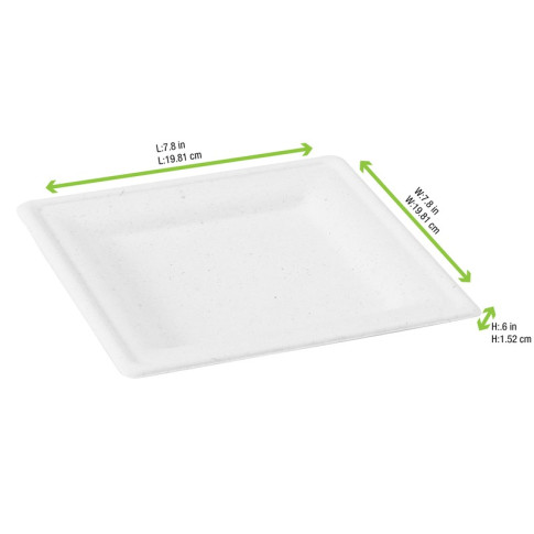 Assiette carrée blanche en pulpe  200x200mm