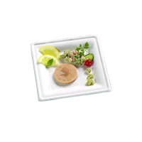 Assiette carrée blanche en pulpe - FSC - OK Home Compost 205x205mm