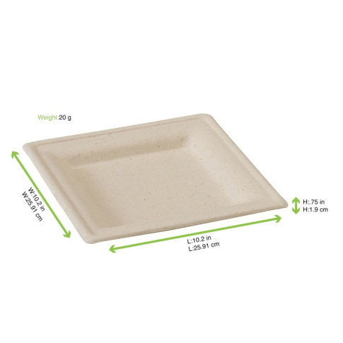 Assiette carrée brune en pulpe 260x260mm H20mm
