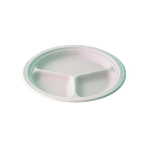Assiette ronde blanche en pulpe 3 compartiments  H25mm
