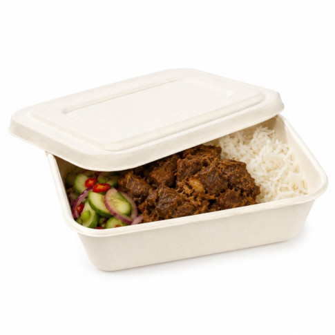 Boite repas pulpe blanche avec couvercle  193x135mm H50mm 850ml