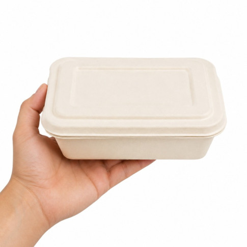 Boite repas pulpe blanche avec couvercle  193x135mm H50mm 850ml