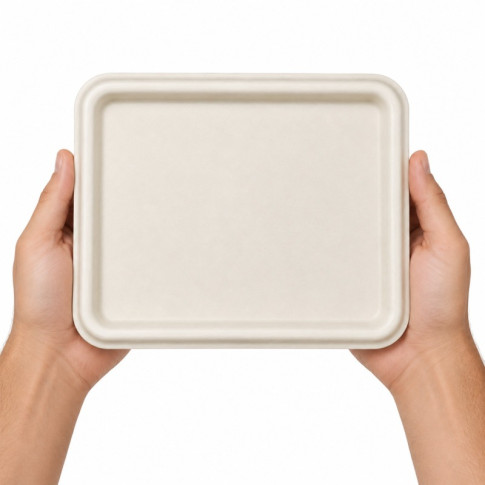 Couvercle PLA pour Plateau repas pulpe 5 compartiments 300x244mm H37mm
