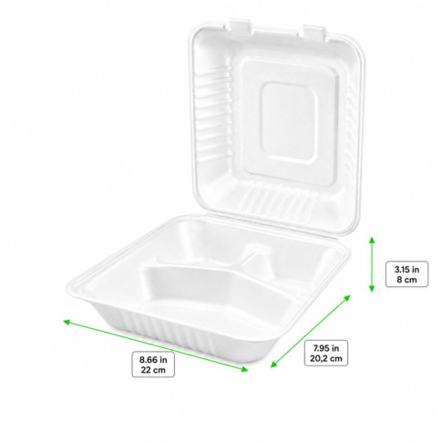 Coquille blanche pulpe 3 compartiments 220x200mm H80mm