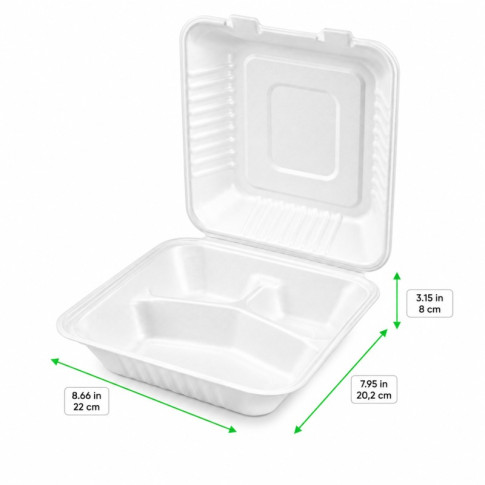 Coquille blanche pulpe 3 compartiments  234x231mm H80mm