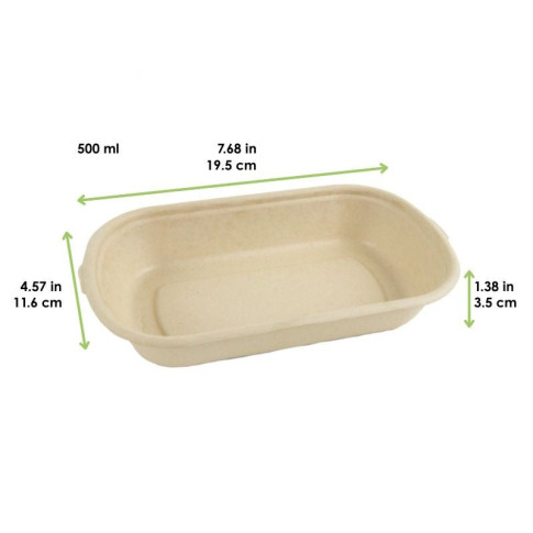 Boite rectangulaire brune en pulpe "Eco-Rec"  195x116mm H35mm 500ml