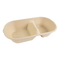 Boîte rectangulaire brune en pulpe 2-compartiments 235x130mm H50mm 825ml