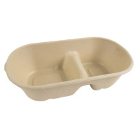 Boîte rectangulaire brune en pulpe 2-compartiments 235x130mm H60mm 1000ml