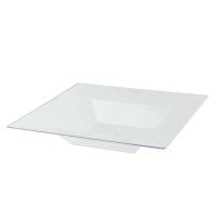 Assiette réemployable plastique PS carrée creuse transparente "Quadra"  215x215mm H40mm 350ml