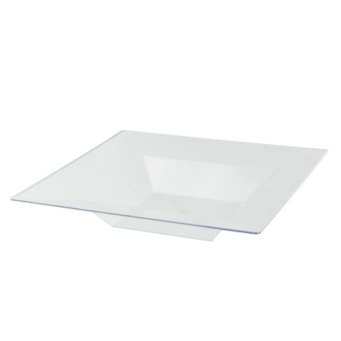 Assiette réemployable plastique PS carrée creuse transparente "Quadra"  215x215mm H40mm 350ml