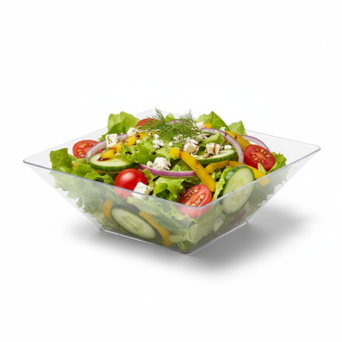 Assiette réemployable plastique PS carrée creuse transparente "Quadra"  215x215mm H40mm 350ml