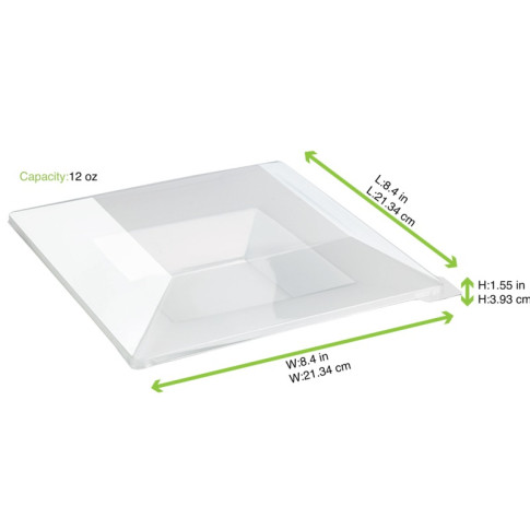 Assiette réemployable plastique PS carrée creuse transparente "Quadra"  215x215mm H40mm 350ml