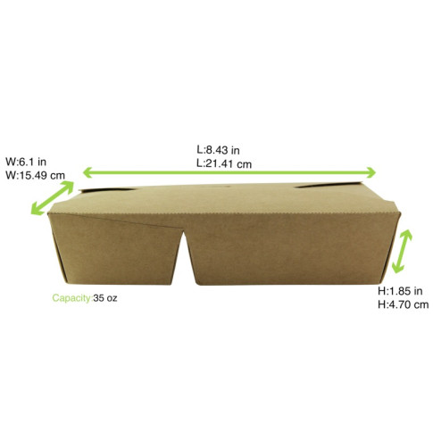 Boite repas carton kraft 2 compartiments  214x160mm H47mm 1 090ml