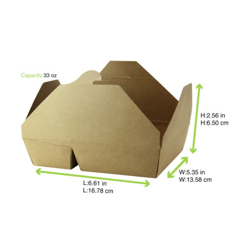 Boite repas carton kraft 2 compartiments  168x135mm H65mm 1 040ml
